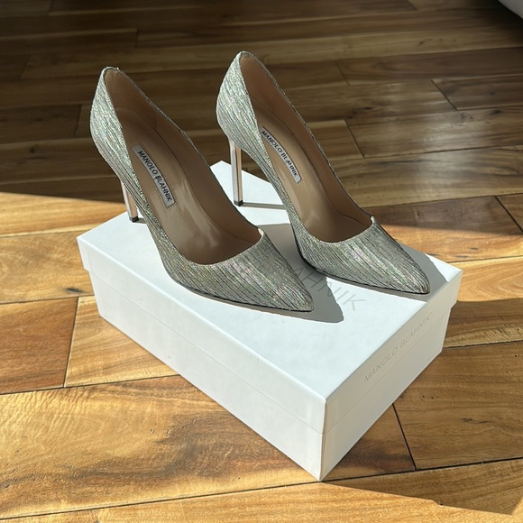 Escarpins Manolo Blahnik BB 105 - Cuir Nappa Imprimé Argent/gris - Taille 40 - NEUFS Avec Boîte